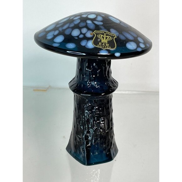 Bo Borgstrom Åseda Ebeling Reuss Blown Glass Mushroom-4.5 in Cobalt-Sweden-NOS